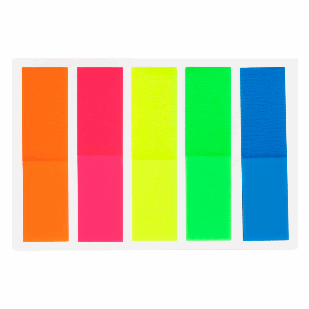 Закладинки пластикові з клейким шаром, 45х12 мм, 5 кольорів по 25 арк, асорті неон H-Tone (JJ50323)